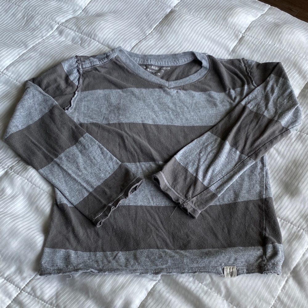 Burt's Bees Gray Long Sleeve Striped Tee